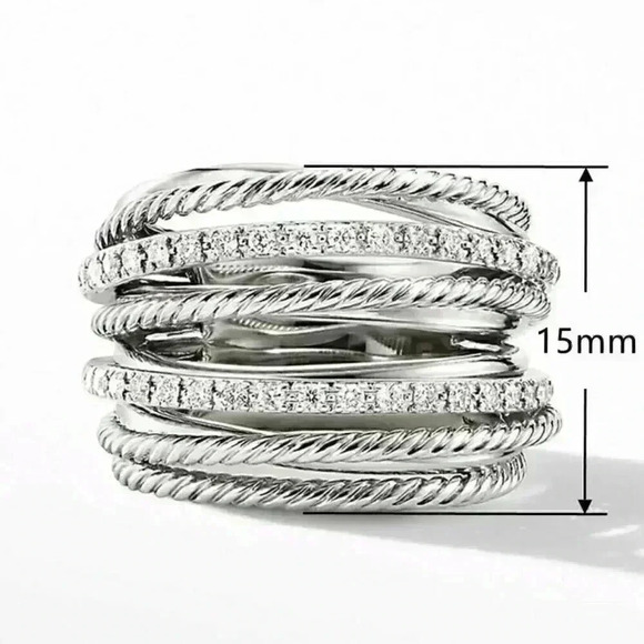 New Gorgeous 14k Gold Over Sterling Silver Diamond Infinity Bands Ring - Picture 3 of 4